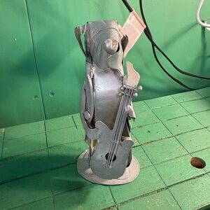 Charming Silver Dog Musician Sculpture